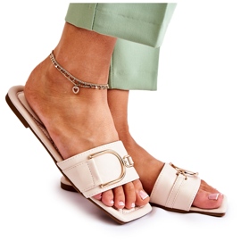 PG2 Ženske klasične kožne papuče s bež Shilla ukrasom zlatni