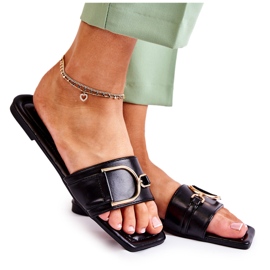 PG2 Ženske klasične kožne papuče s crnim Shilla ukrasom crna