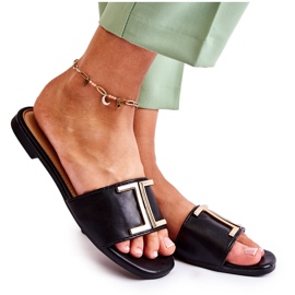 PG1 Ženske klasične kožne papuče s crnim ornamentom Maren crno