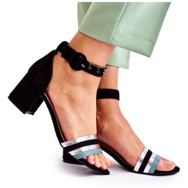 PG1 Moderne antilop sandale na nisku petu crne Nallia crna plava srebro