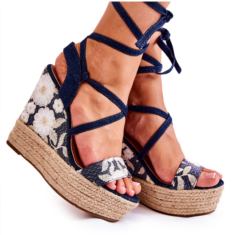 WS1 Modne vezane sandale na wedge tamnoplave Recife plava