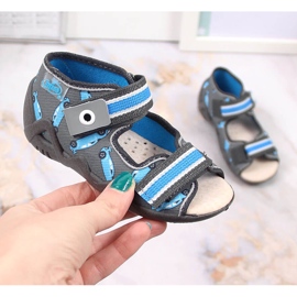 Dječačke papuče na čičak s trkaćim sivim i plavim Befadom siva