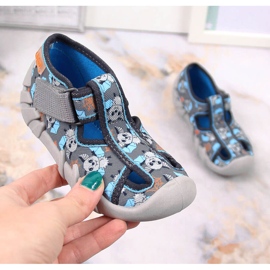 Dječje papuče na čičak s palicom Befado sive