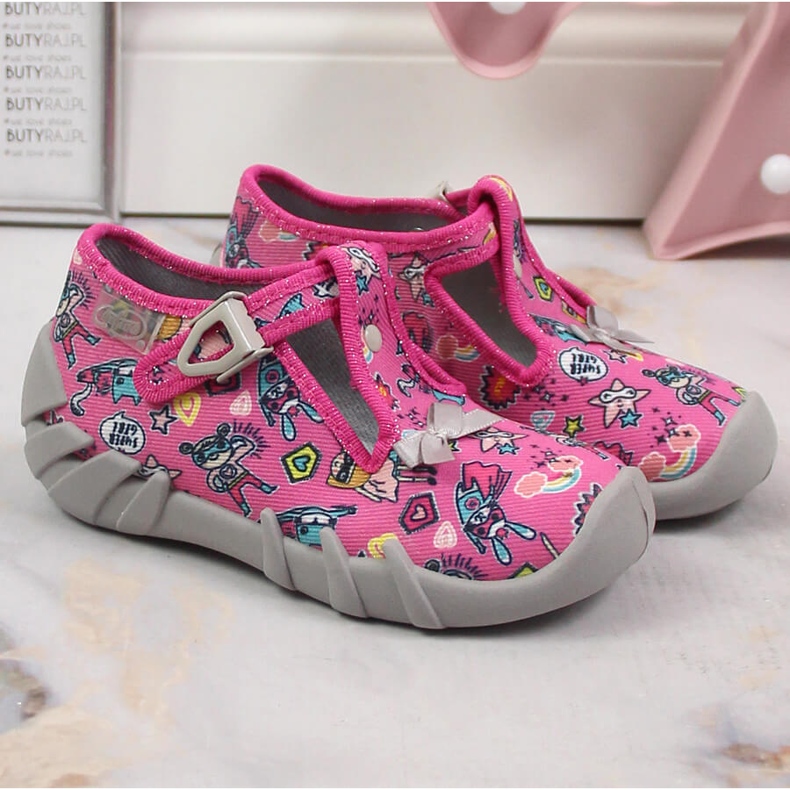 Papuče za djevojčice s ružičastim Befado kopčanjem ružičasta