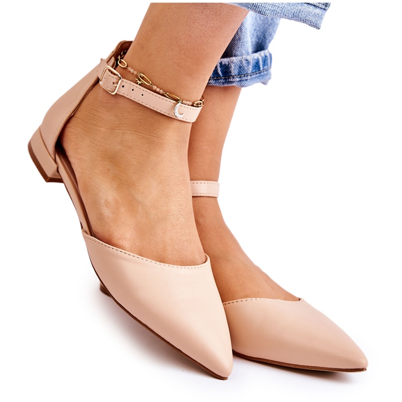 WD1 Ženske kožne balerinke sandale u Spitz bež boji Caprise