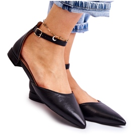 WD1 Ženske kožne balerinke sandale u Spitz crnoj boji Caprise crna