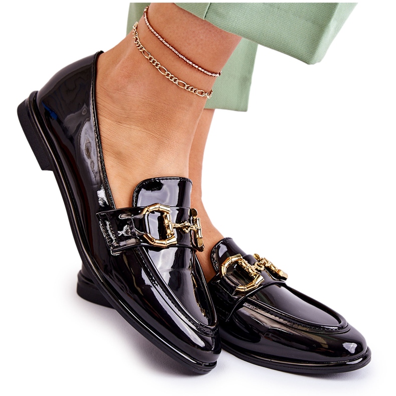 WS1 Ženske lakirane crne mokasine Coriso crno