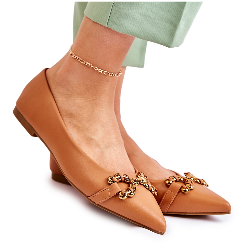 WS1 Ženske balerinke u špicu s Camel Carlos ukrasom smeđa