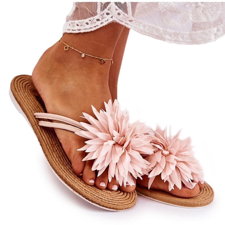 WJ1 Ženske japanke s ukrasom od tkanine Svijetlo ružičasta Eviana