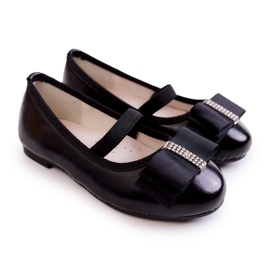 S.Barski Kožne dječje balerinke s ukrasnom mašnom crni Claril crna