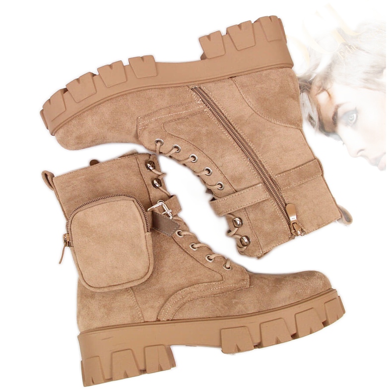 Ženske čizme na platformu sa džepom, bež Vinceza