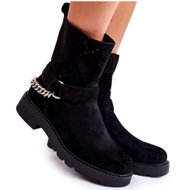 Ažur čizme s patentnim zatvaračem s lancem Black Chantelle crna