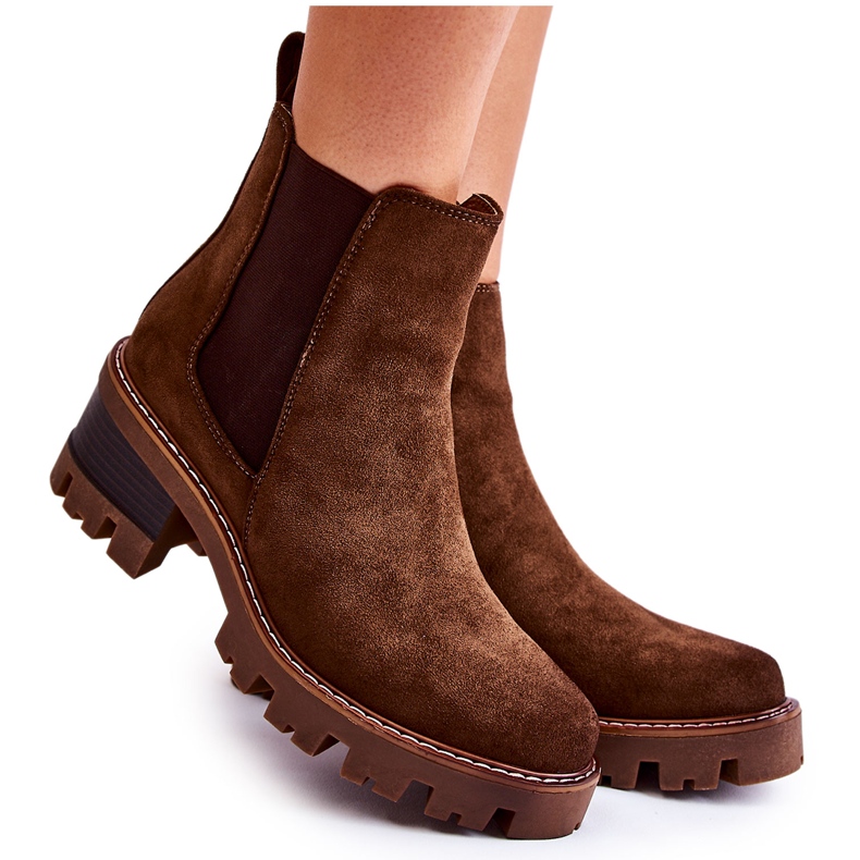 PS1 Tople ženske čizme s patentnim zatvaračem u smeđoj boji Lenaris smeđa kaki