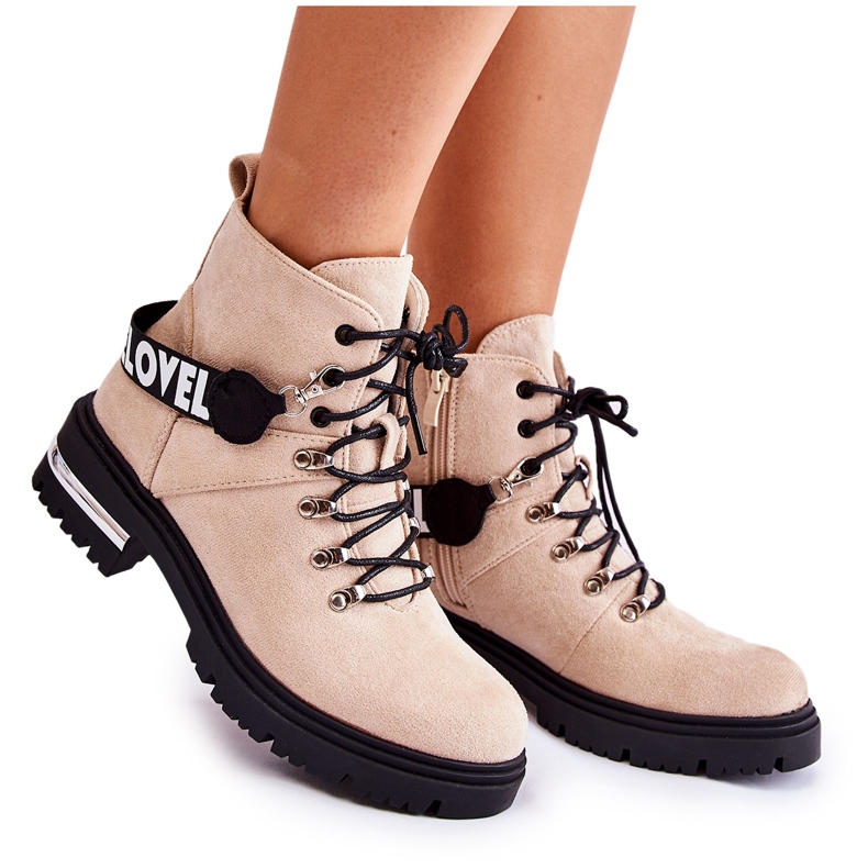 PS1 Tople čizme od brušene kože s remenom, bež Aurelio