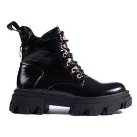 Ženske lakirane gležnjače s debelim potplatom crna