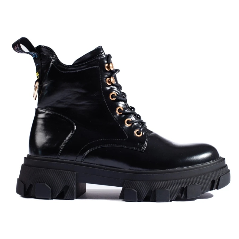 Ženske lakirane gležnjače s debelim potplatom crno