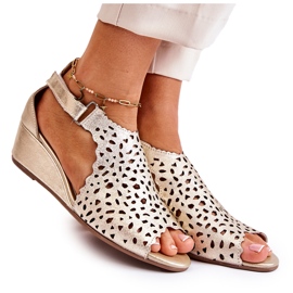 PA2 Kožne ažurne sandale na klinu zlatne Sellena zlatna