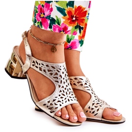 PA2 Kožne ažurne sandale na visoke pete Golden Salvio zlatni