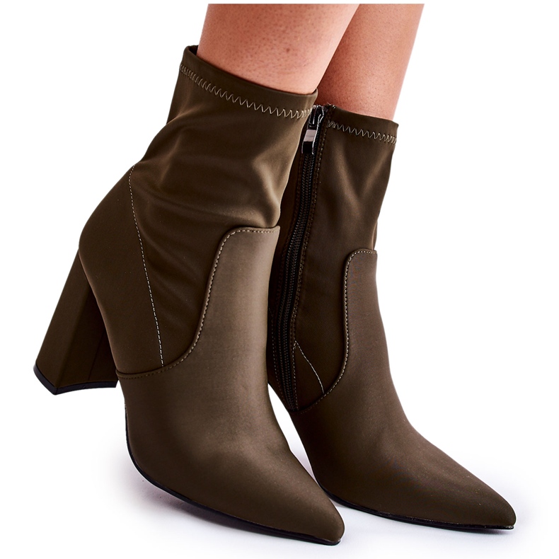 Čizme na visoku petu od ženskog materijala kaki Amile smeđa