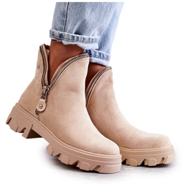 PG1 Ženske čizme od brušene kože s izrezima u bež ritmu