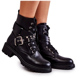 PG1 Crne Lanelly čizme od eko kože s remenom i nitnama crna