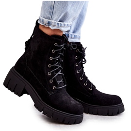 PG1 Ženske tople čizme od brušene kože s patentnim zatvaračem crne Emilien crna