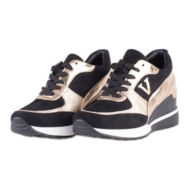 Vinceza Crne i zlatne Potocki ženske tenisice na wedge petu crna zlatni