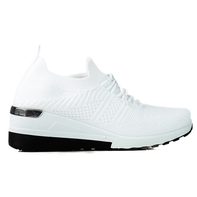 SHELOVET Ženske tenisice od bijele tkanine s wedge petom bijela