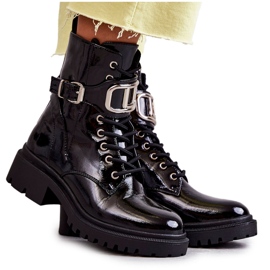 PG1 Lakirane tople ženske čizme crne Costello crna