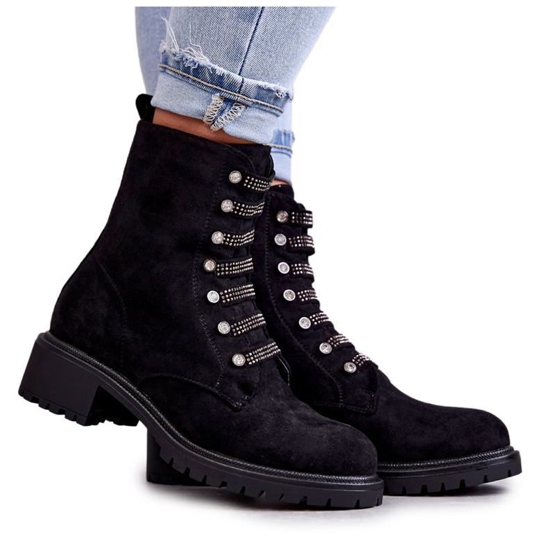 PG1 Malesia crne čizme od brušene kože s ukrasnim prugama crno