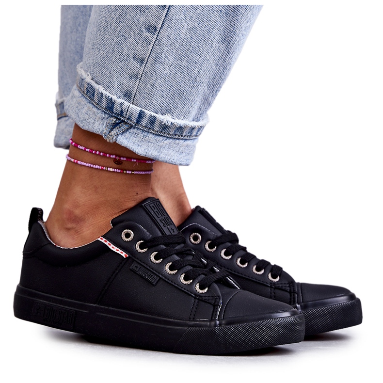 Niske ženske kožne tenisice Big Star KK274006 crne crno