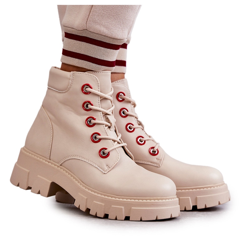 PG1 Kožne čizme Radnici na bež Messa patentni zatvarač