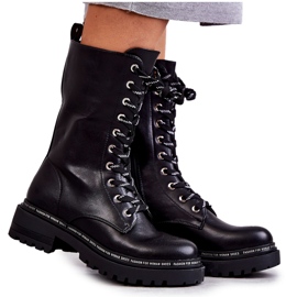 PG1 Visoke tople ženske čizme na vezanje crne Darla crna