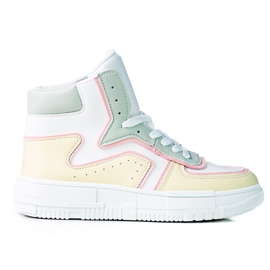 Visoke ženske tenisice Shelovet od ekološke bijele, žute i zelene kože bijela višebojan