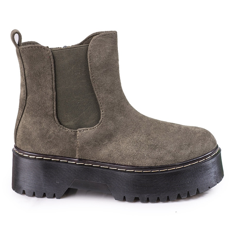 Zelene ženske Chelsea čizme na platformi Shelovet od ekološkog antilopa zelena