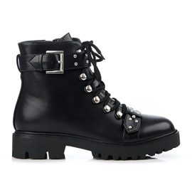 Shelovet niske ženske čizme s vezom na steznik crna