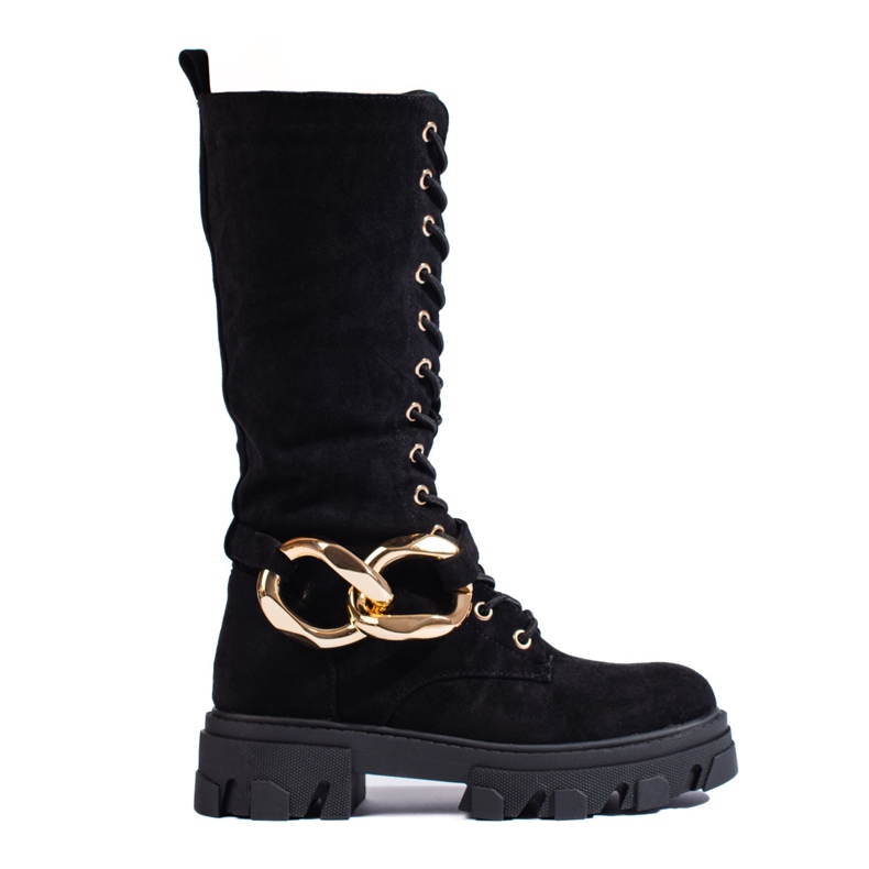 Ženske čizme na vezanje od brušene kože Shelovet crne crno