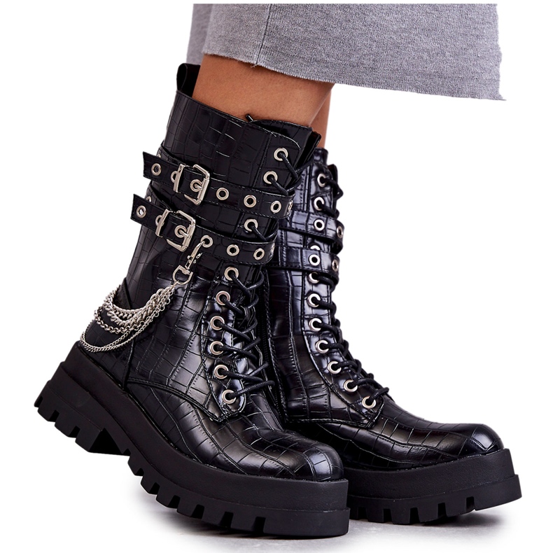 PG1 Visoke radničke čizme s lancem Black Snake Montero crno