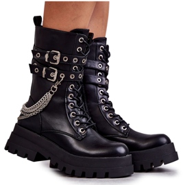 PG1 Visoke radničke čizme s lancem Crne Montero crna