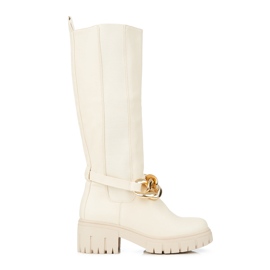 Ženske bež čizme na debelom Shelovet đonu od ekološke kože