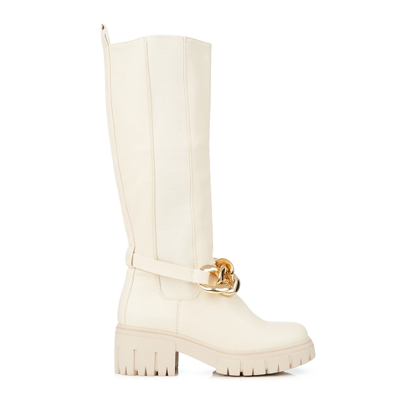 Ženske bež čizme na debelom Shelovet đonu od ekološke kože