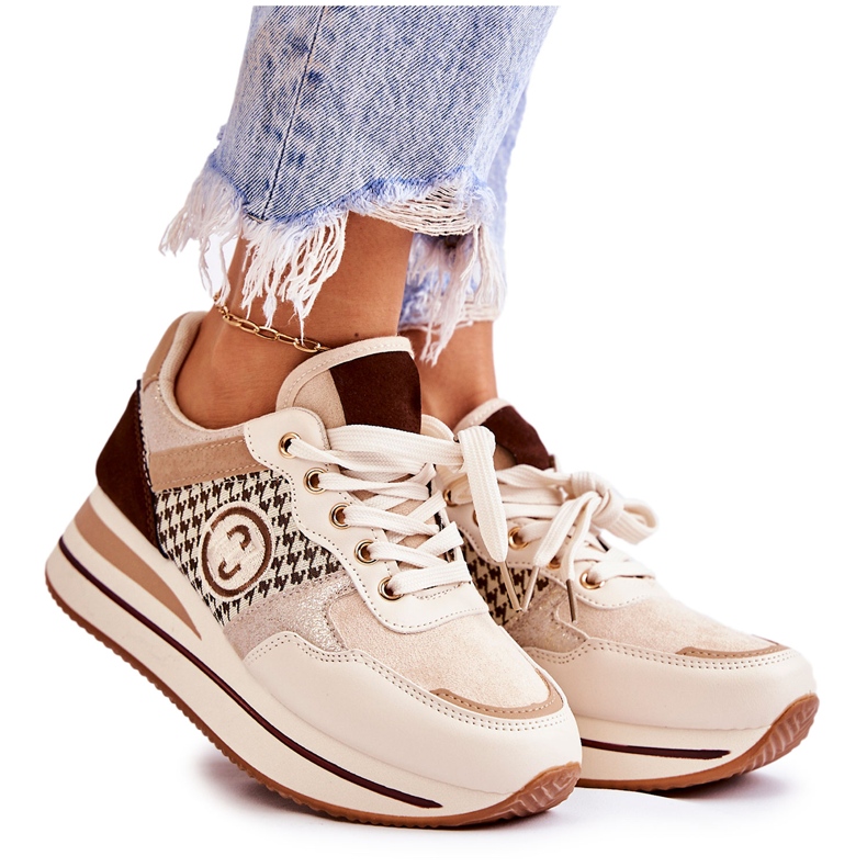 FB2 Modne ženske sportske cipele na klinu bež-smeđe Aronne smeđa