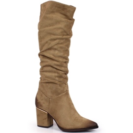 Ženske čizme za jahanje na stupu naborane bež Potocki