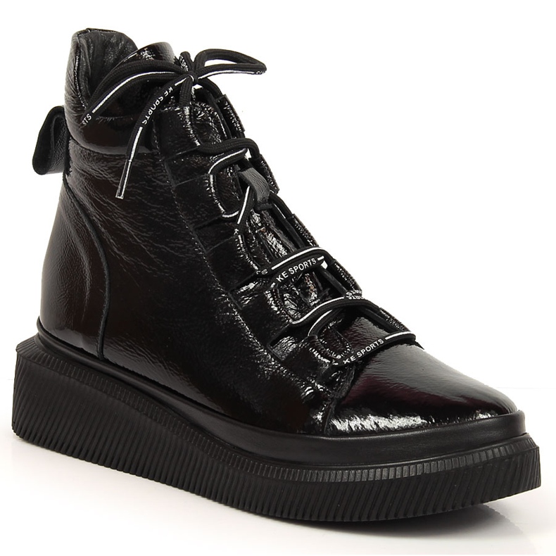 Kožne lakirane izolirane ženske čizme Artiker HBH36 crno