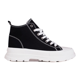 Visoke crno-bijele ženske tenisice na vezanje na Shelovet platformi crna