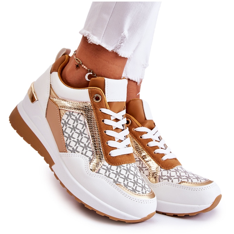 PG1 Ženske sportske cipele od eko kože na Wedge White Catrine bijela smeđa raznobojna