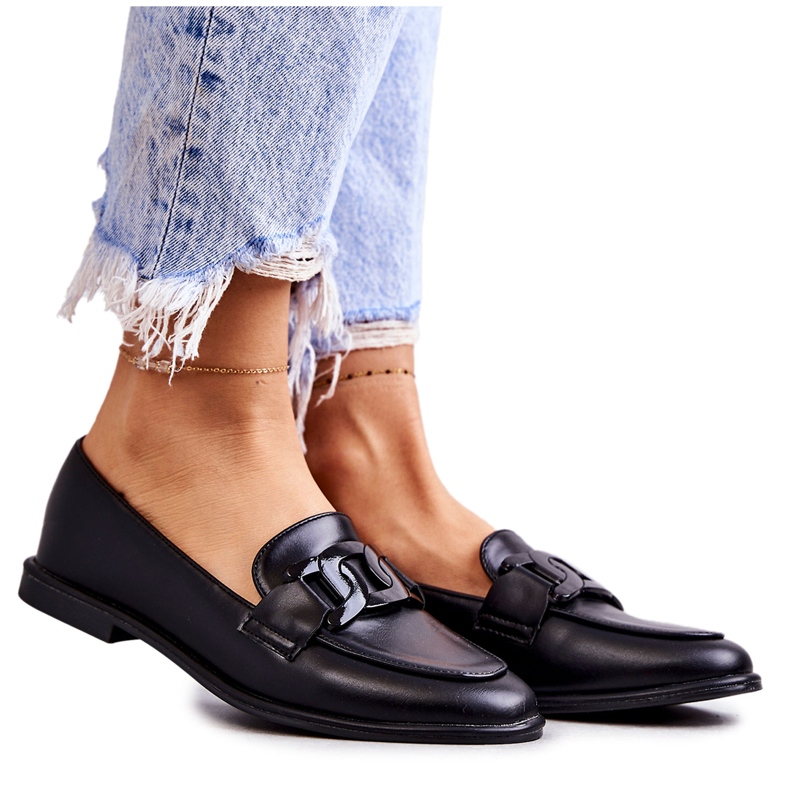 FB2 Ženske kožne mokasine s crnim Kerrie ukrasom crno