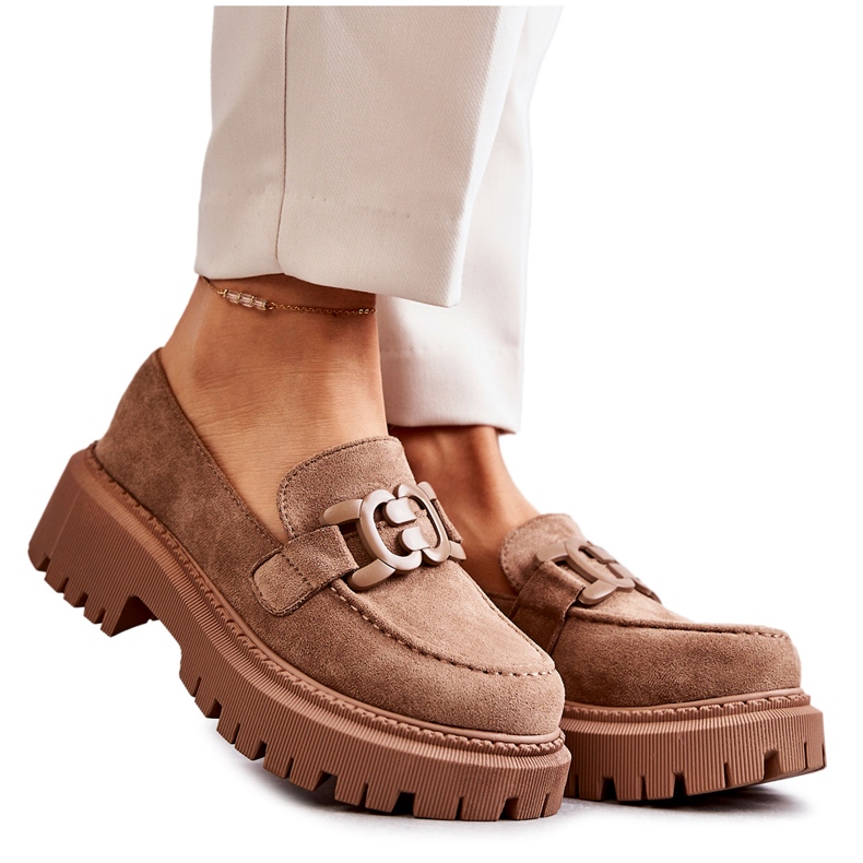 FB2 Ženske broge od brušene kože s tamnobež Leeza ukrasom