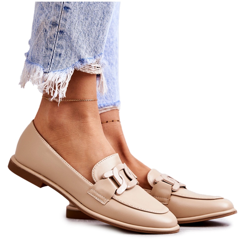 FB2 Ženske kožne mokasine s bež Kerrie ukrasom