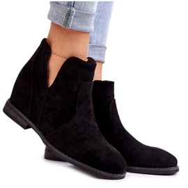 S.Barski Crne Henriette čizme od brušene kože s izrezima na ravnu petu crna